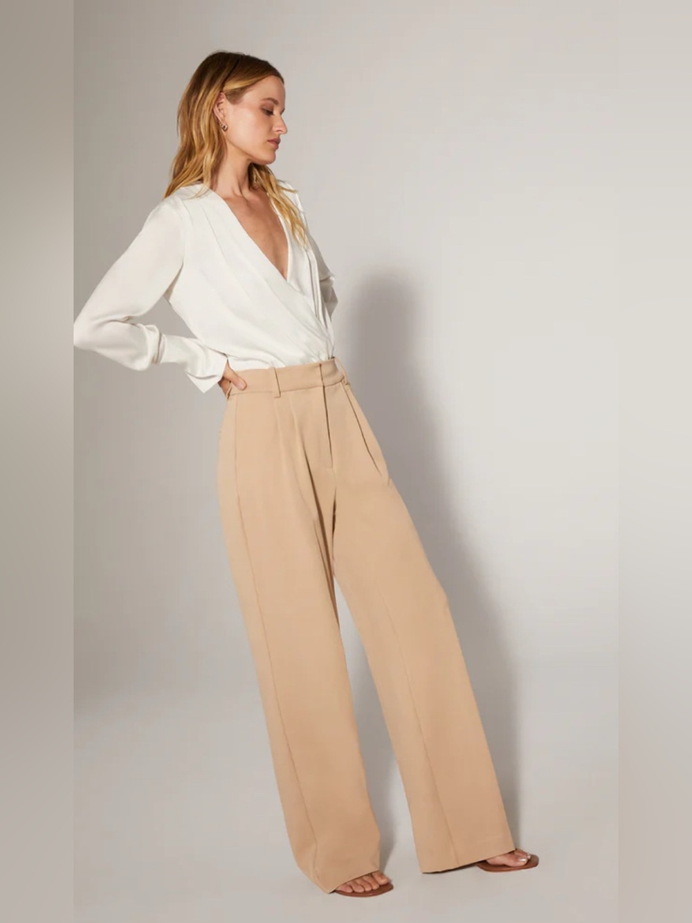 Favorite Daughter High-Waist Wide-Leg Trousers in Tan